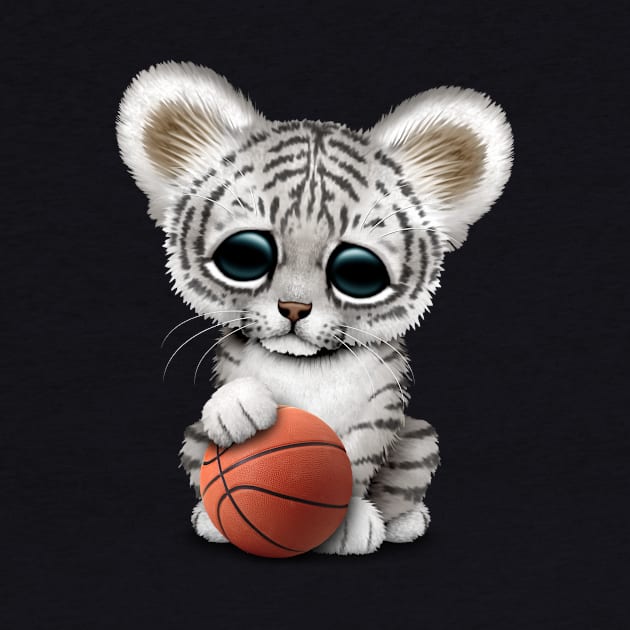 White Tiger Cub Playing With Basketball by jeffbartels